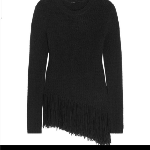 THEORY Sweater Hudina Asymmetrical Fringe Crew Merino Wool XS Luxury Elevated - Picture 13 of 16